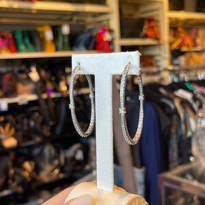 925 Sterling Silver CZ Oval Hoop Earrings